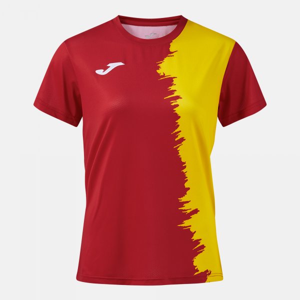 Camiseta Manga Corta Picasho en color Rojo Amarillo - padel Joma